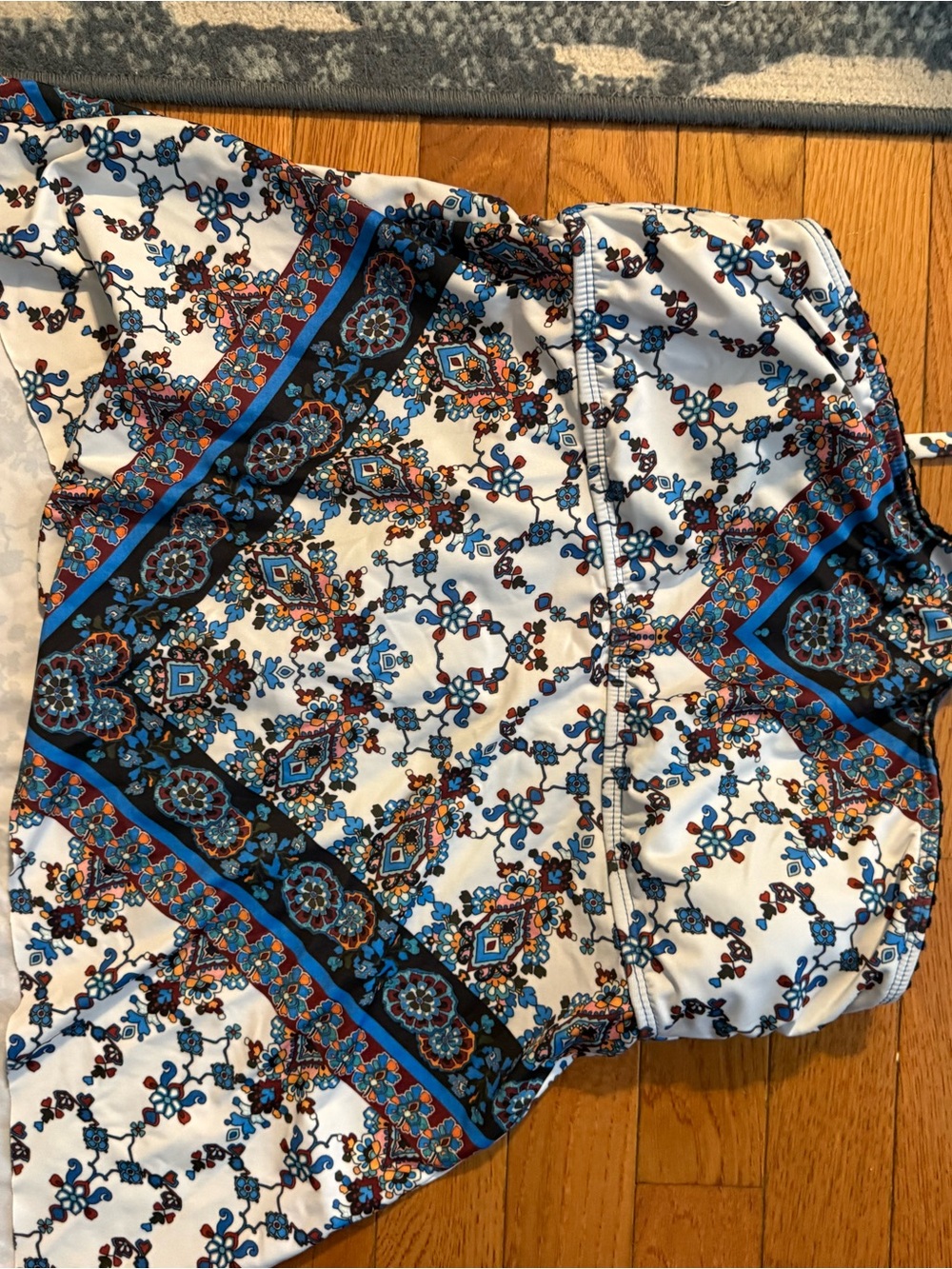 Lucky Brand Blue and White Floral Swimwear Top